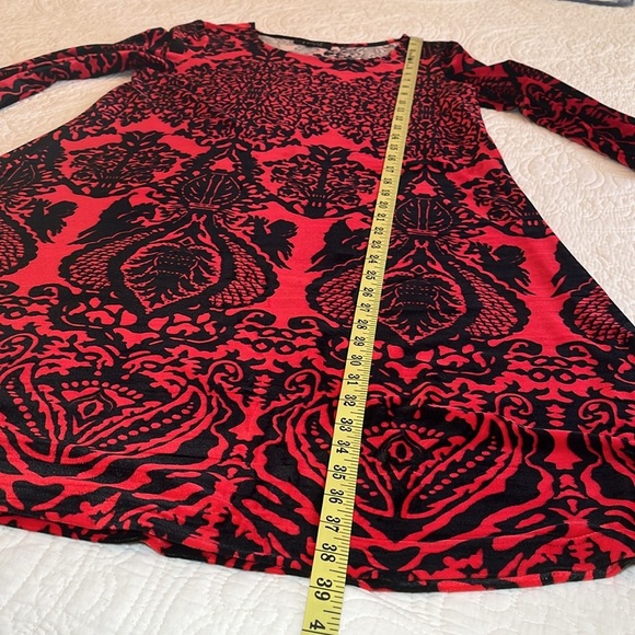 LBISSE Dress Women’s XL Velvety Stretchy Fit & Flare Red Black Boho Party - Picture 12 of 17